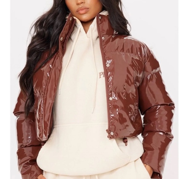 Brown vinyl puffer jacket - Picture 1 of 9